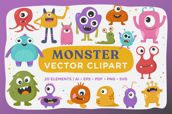 Cute Monster Vector Clipart Pack