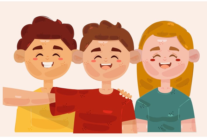 Teenagers Taking Group Photo Illustration