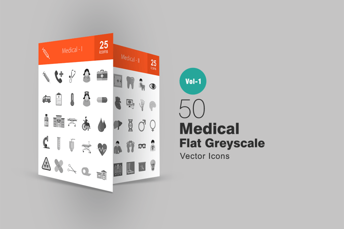 50 Medical Greyscale Icons