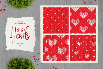 Knitted Hearts. Set of 4 Hygge Patterns