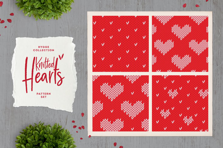 Knitted Hearts. Set of 4 Hygge Patterns