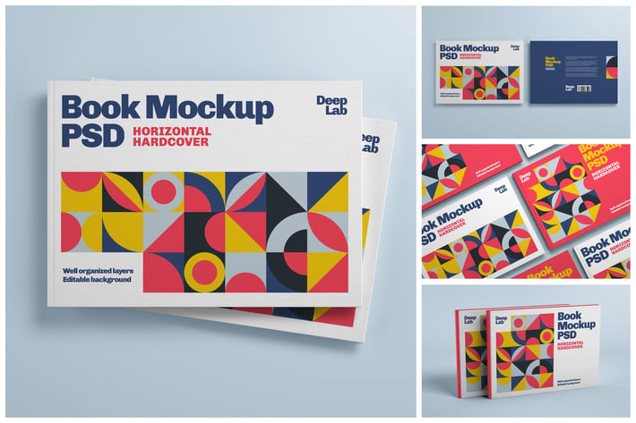 Horizontal Book Cover Mockup Set