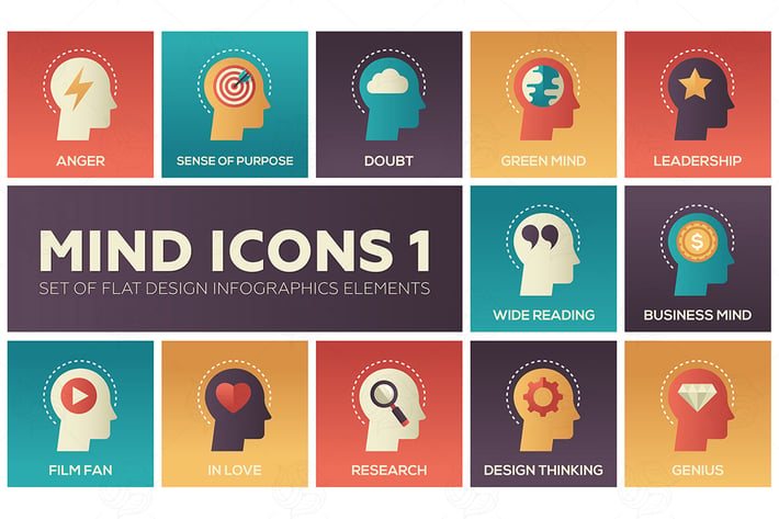 Mind icons - set of flat infographics elements
