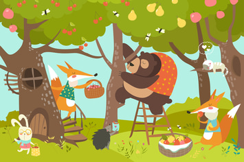Cute animals harvesting. Happy summer. Vector