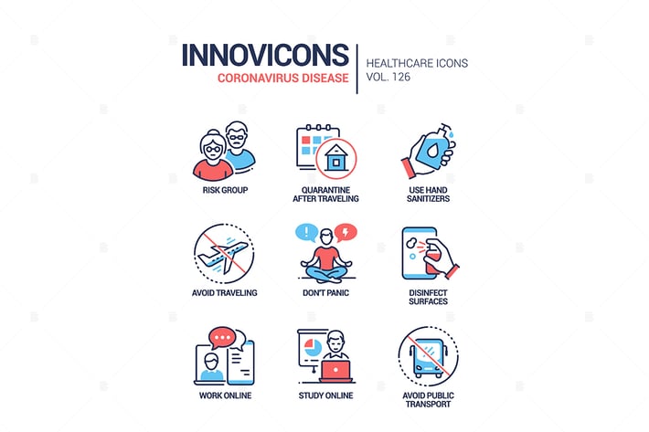 Coronavirus disease - line design style icons set