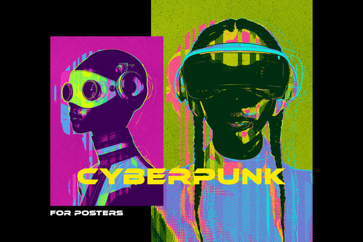 Cyberpunk Halftone Poster Photo Effect