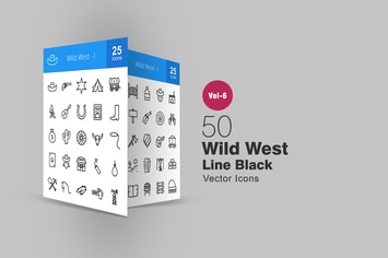 50 Wild West Line Icons