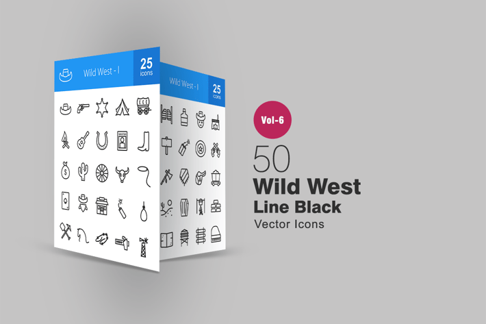 50 Wild West Line Icons