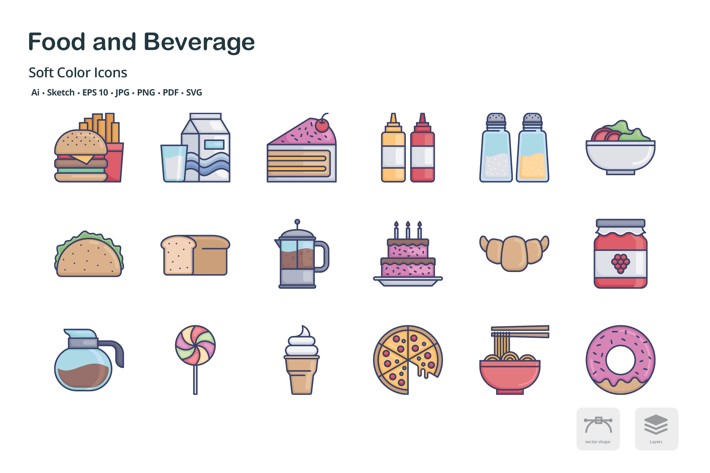 Food and Beverage soft color icons