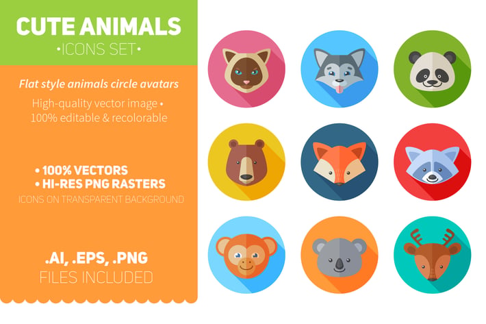Flat Animals Icons Set