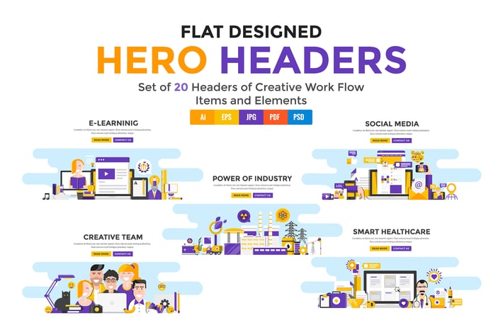 Set of Modern Flat Color Banners Design