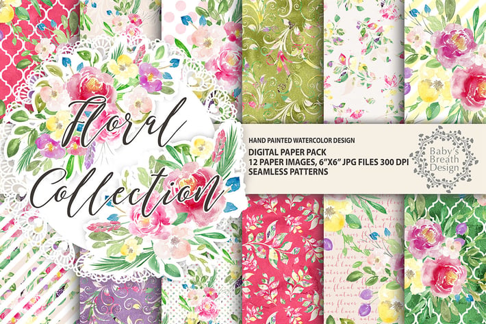 Floral digital paper pack