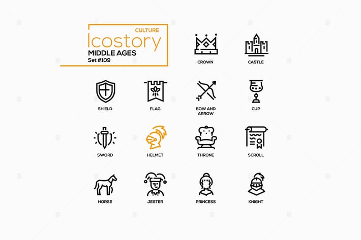 Middle ages - line design style icons set