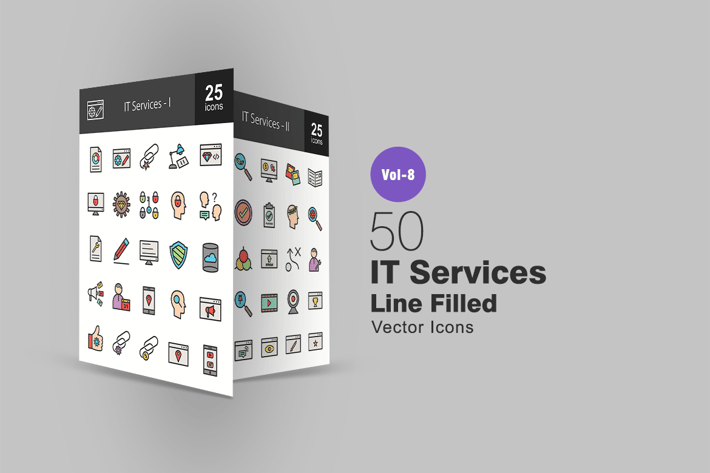 50 IT Services Line Filled Icons