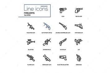 Firearms - modern line design icons set