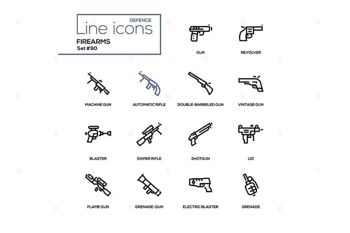 Firearms - modern line design icons set
