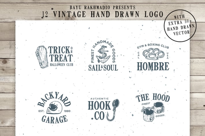 12 Vintage Logo + 50 Extra Illustrations 