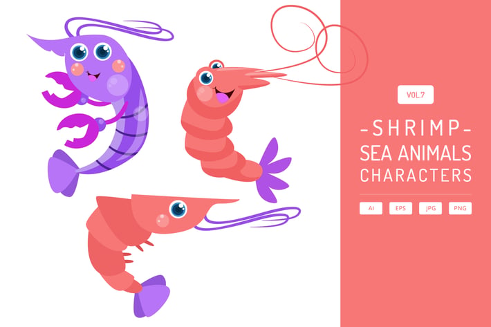 Cute Shrimp - Sea Animals Characters Vol.7