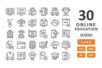 30 Online Education Icons - Line