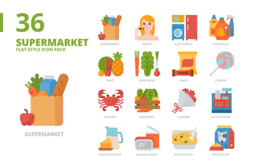 Supermarket Flat Style Icon Set