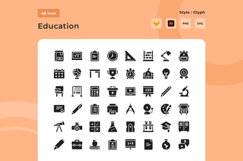 Education Glyph Style Icon Pack