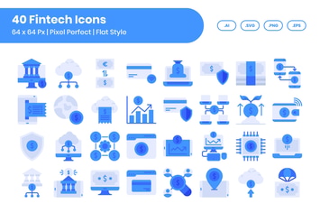 40 Fintech Icons Set - Flat