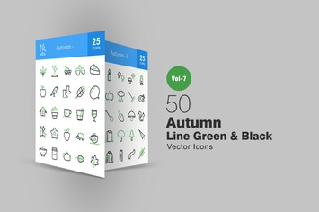 50 Autumn Green & Black Line Icons