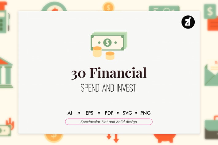 30 Financial elements in flat and solid design
