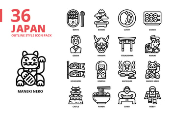 Japan Outline Style Icon Set