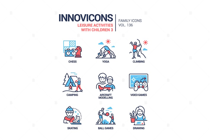 Leisure activities for children - line icons