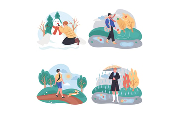 Different Weather Conditions Concept Scenes Set