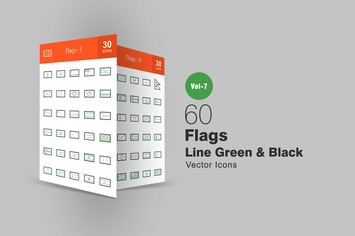 60 Flags Green & Black Line Icons