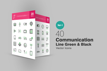 40 Communication Line Green & Black Icons