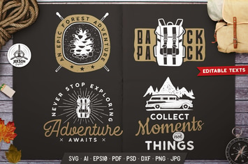 Travel Logos Set, Retro Camp Badges. Camp Prints
