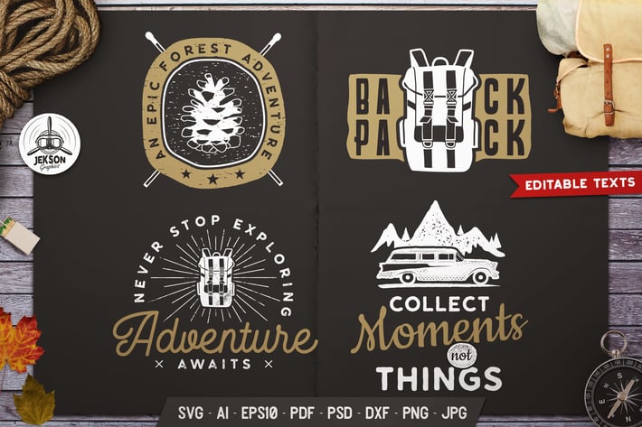 Travel Logos Set, Retro Camp Badges. Camp Prints