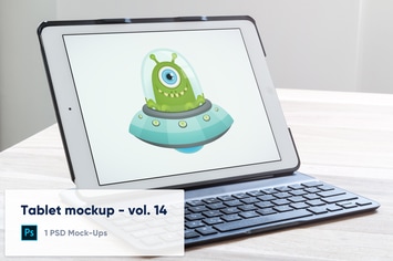 Tablet in Keyboard Case on Desk Mockup - Vol. 14