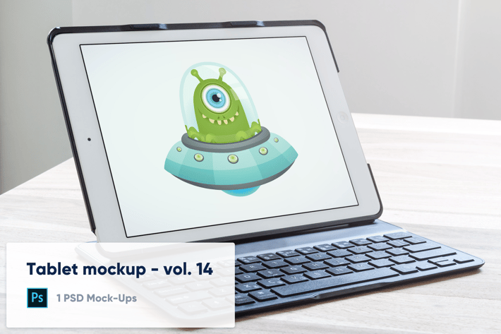 Tablet in Keyboard Case on Desk Mockup - Vol. 14