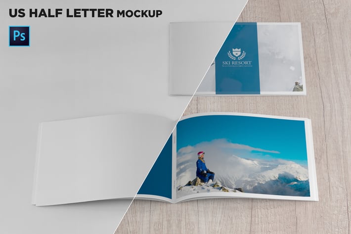US Half Letter Cover & Open Pages Mockup