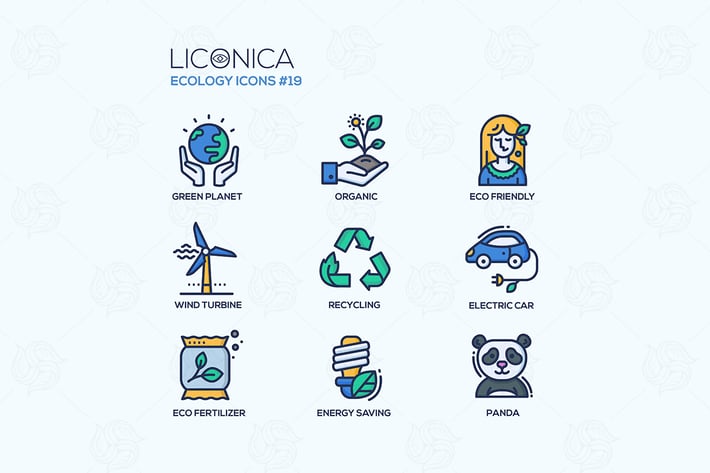 Green Ecology - coloured modern line icons set
