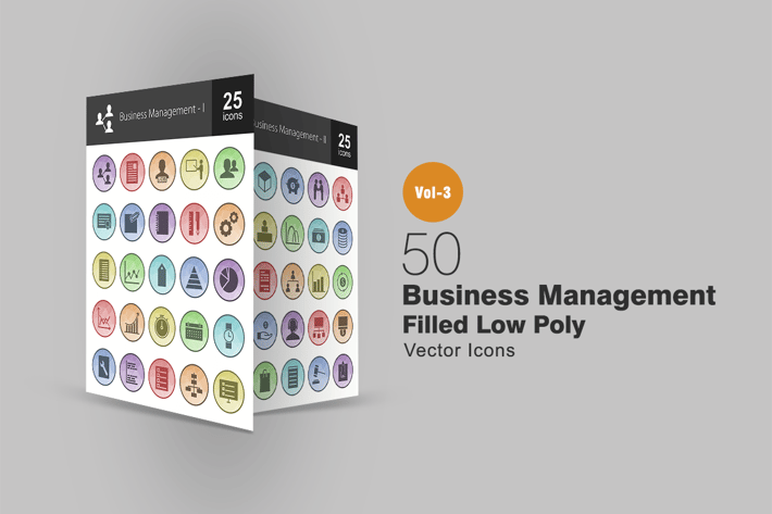 50 Business Management Filled Low Poly Icons