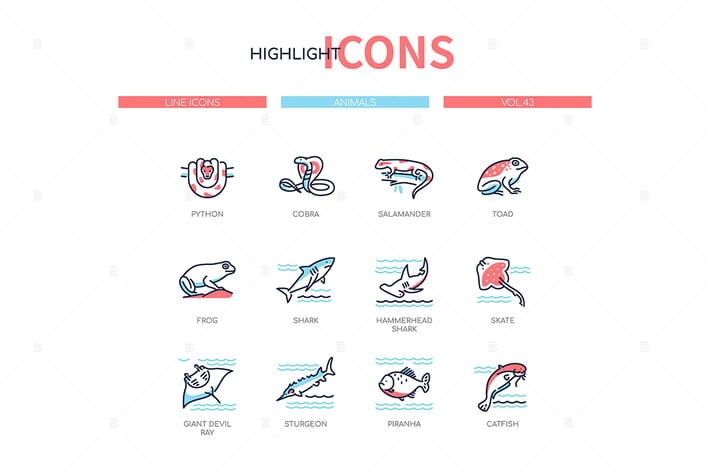 Animals collection - line design style icons set
