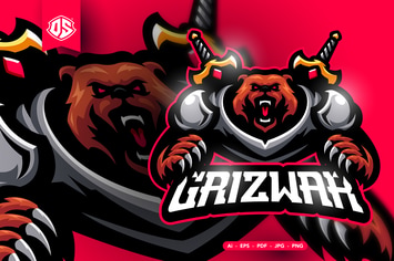 Grizzly Warrior Esport Mascot Logo