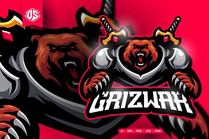 Grizzly Warrior Esport Mascot Logo