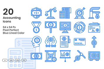 20 Accounting Icons Set - Blue Lineal Color