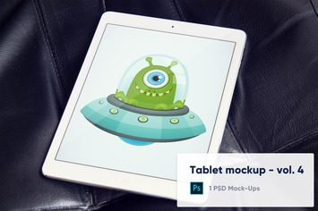 Tablet Mockup on Black Leather Background - Vol. 4