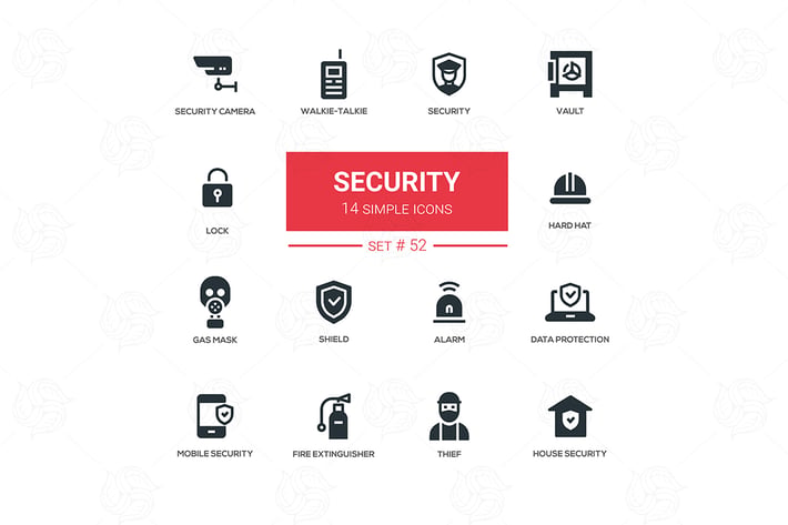 Business concept, security - line design icons set