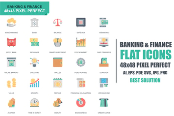 Simple Set Banking and Finance Flat Icons