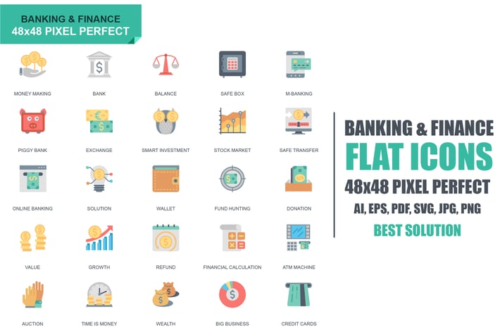 Simple Set Banking and Finance Flat Icons