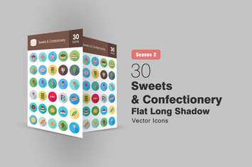 30 Sweets & Confectionery Flat Long Shadow Icons