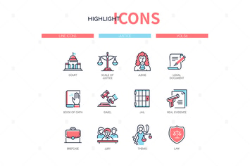 Justice concept - line design style icons set